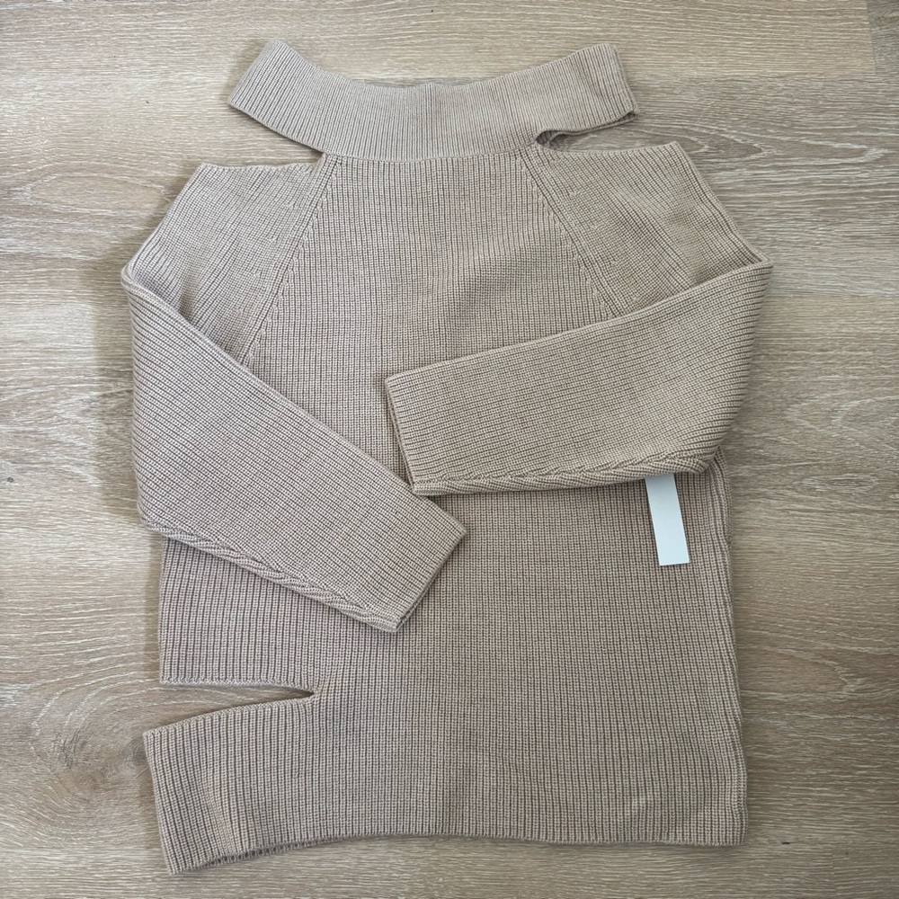 Women’s Cold-Shoulder Knit Sweater in Beige
